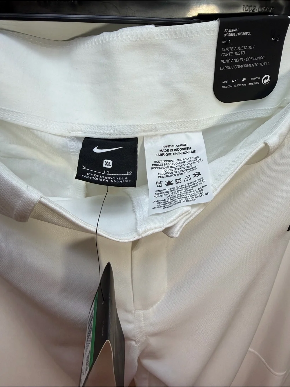 Nike White Kids Cargo Baseball Pants with Black Swoosh XL Vapor Pro Slim Fit